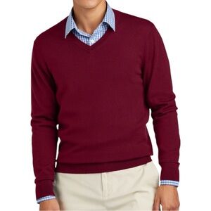 Brooks Brothers 346 Mens Red Wool Blend V-Neck Pullover Sweater Size M
